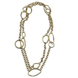 Vintage Gold-Tone Link Chain Necklace Oval Shape Matte Finish Long 22"
